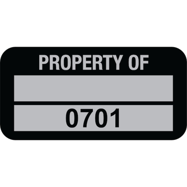 Lustre-Cal Property ID Label PROPERTY OF 5 Alum Blk 1.50in x 0.75in 1 Blank Pad&Serialized 0701-0800, 100PK 253769Ma2K0701 - main